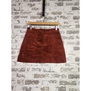 Zara TRF Skirt Size Medium Orange Corduroy Button Mini A-Line Luxury Fall Boho